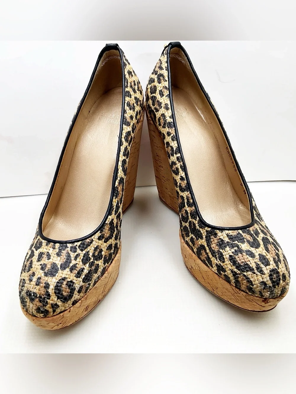 {Stuart Weitzman} Leopard-print Cork Wedge Raffia Platforms